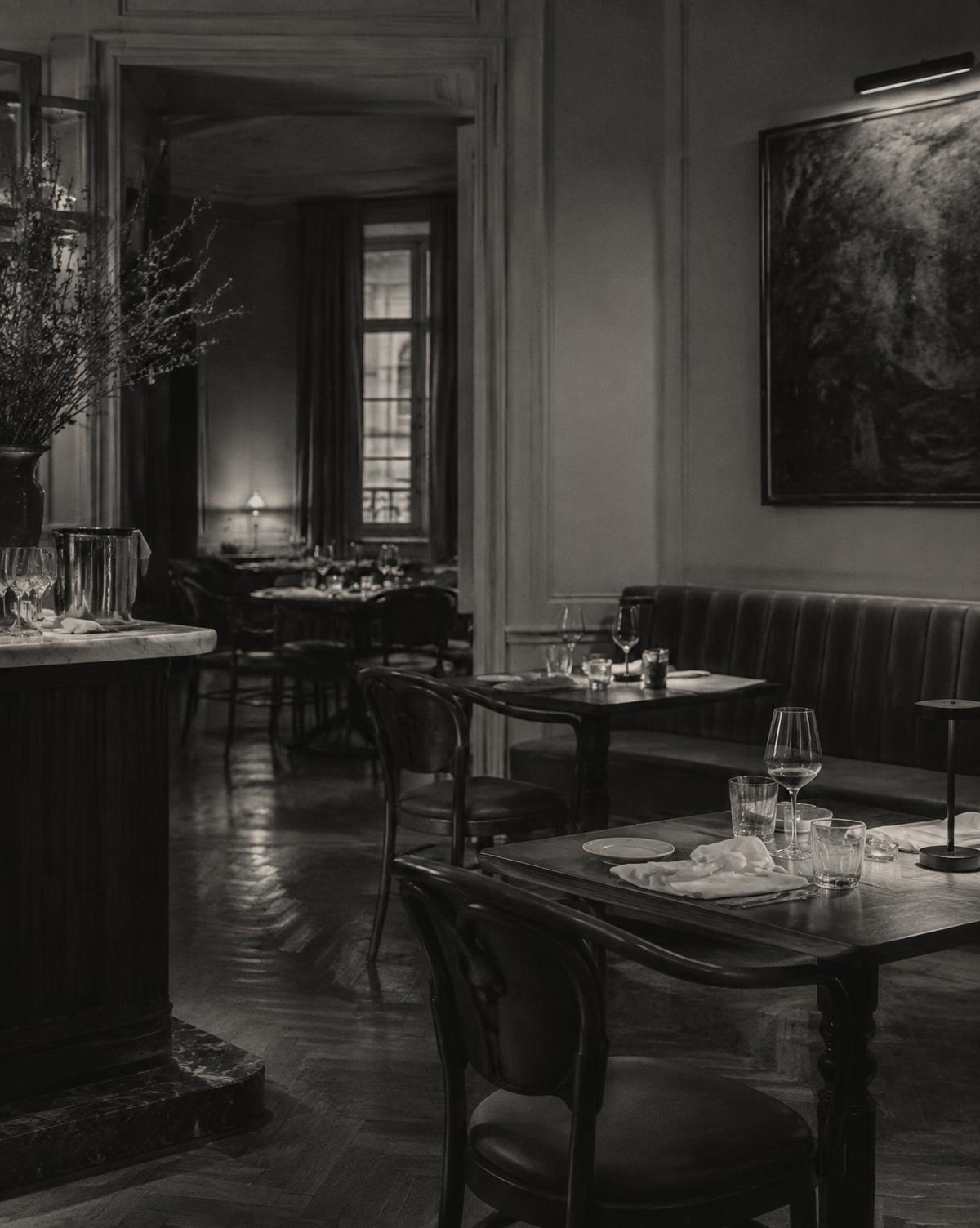 Salle de restaurant en fin de service